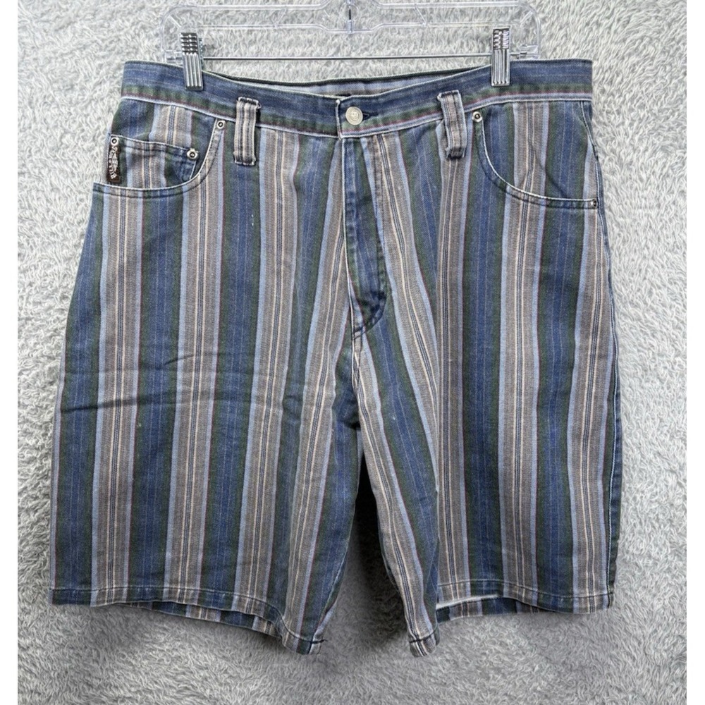 Vintage Billabong Mens 36 Denim Shorts Striped Jean Jorts Surf Skate Beach 34x10